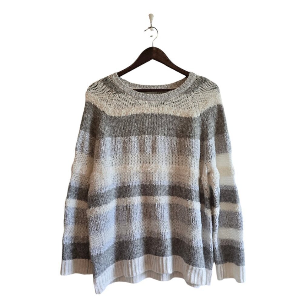 Lou & Grey Striped Color Block Alpaca Wool Blend Crew Neck Sweater Sz L